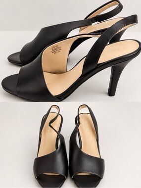 Nine West Black Open-Toe Slingback Heels